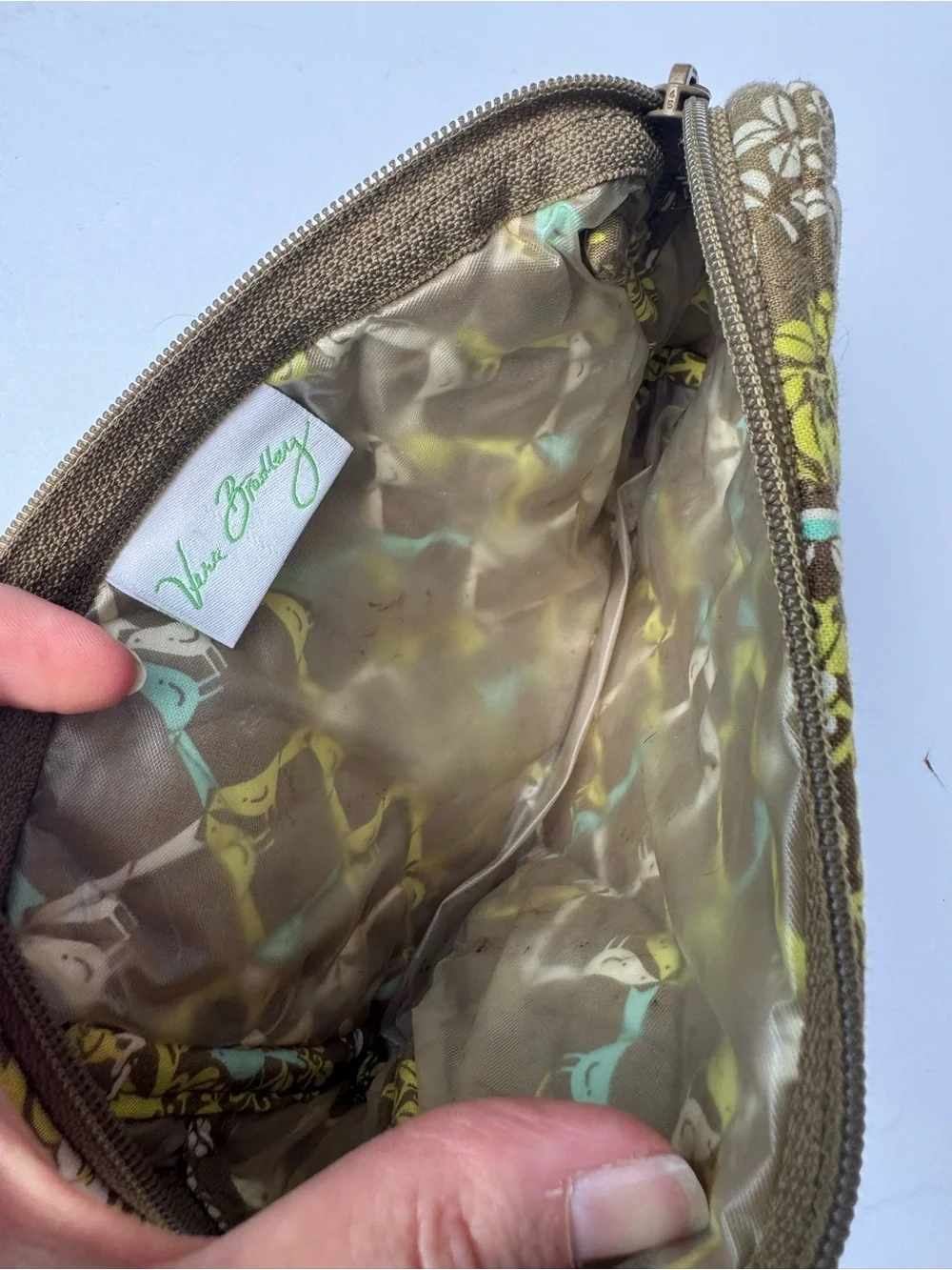 Quilted Floral Bird Print Wristlet Pouch - Green